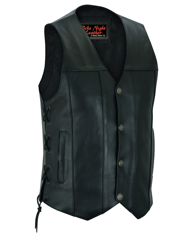 Traditional Single Panel Laced Leather Vest (Buffalo Nickel)